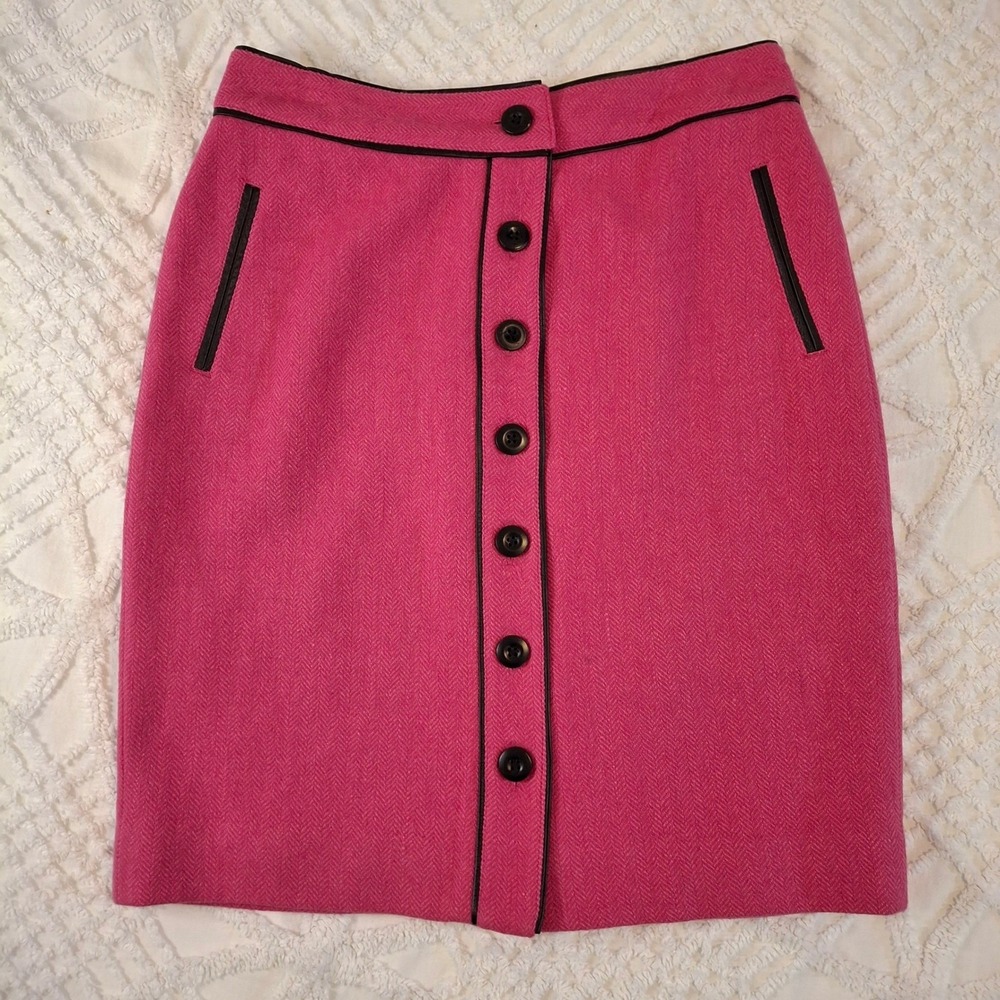 Lilly Pulitzer‎ Size 4 Pink Herringbone Wool Blend Button Front Pencil Skirt